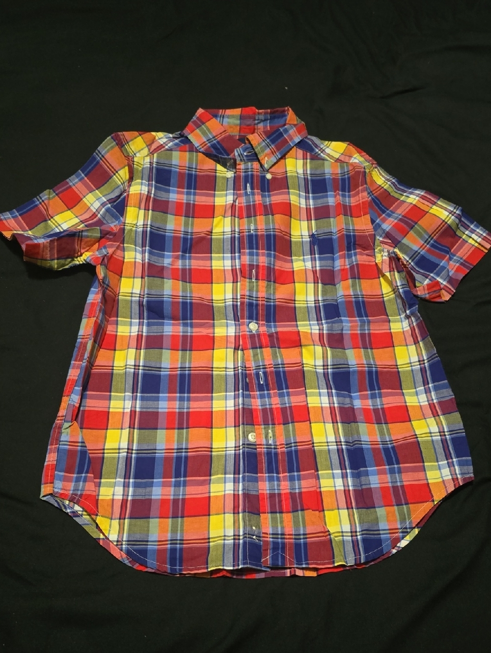 Boy's Short-Sleeve Red Plaid Button-Up Shirt